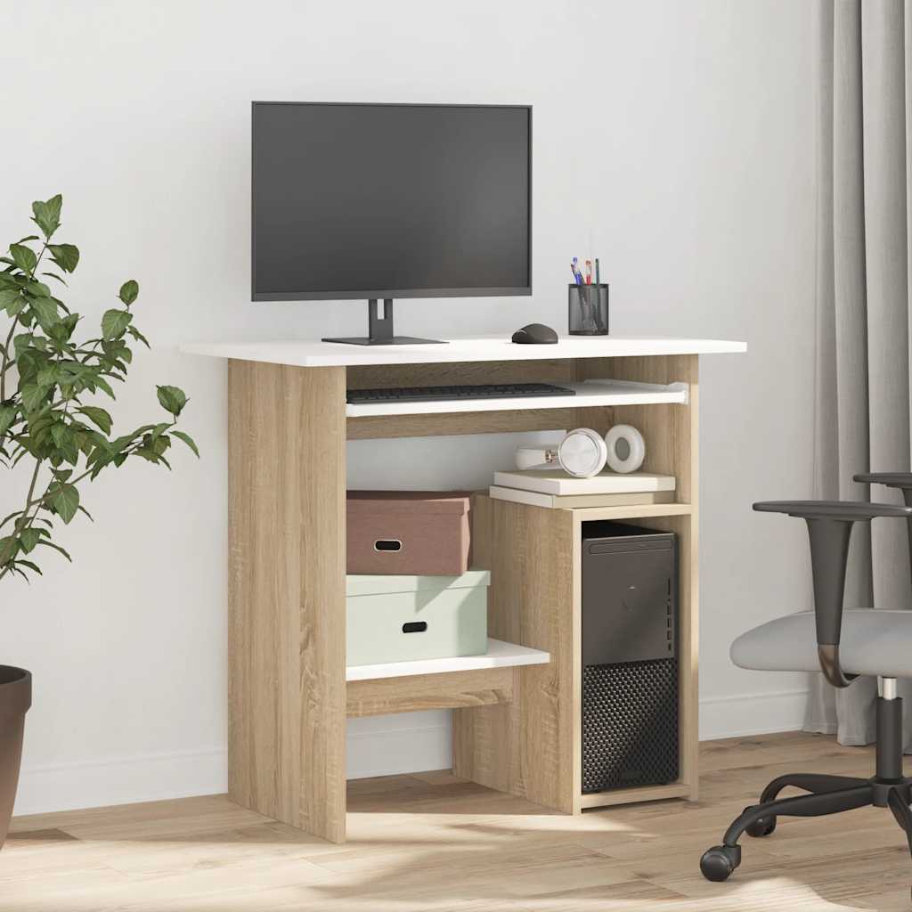 Bureau blanc et chêne Sonoma 80x45x74 cm matériau bois