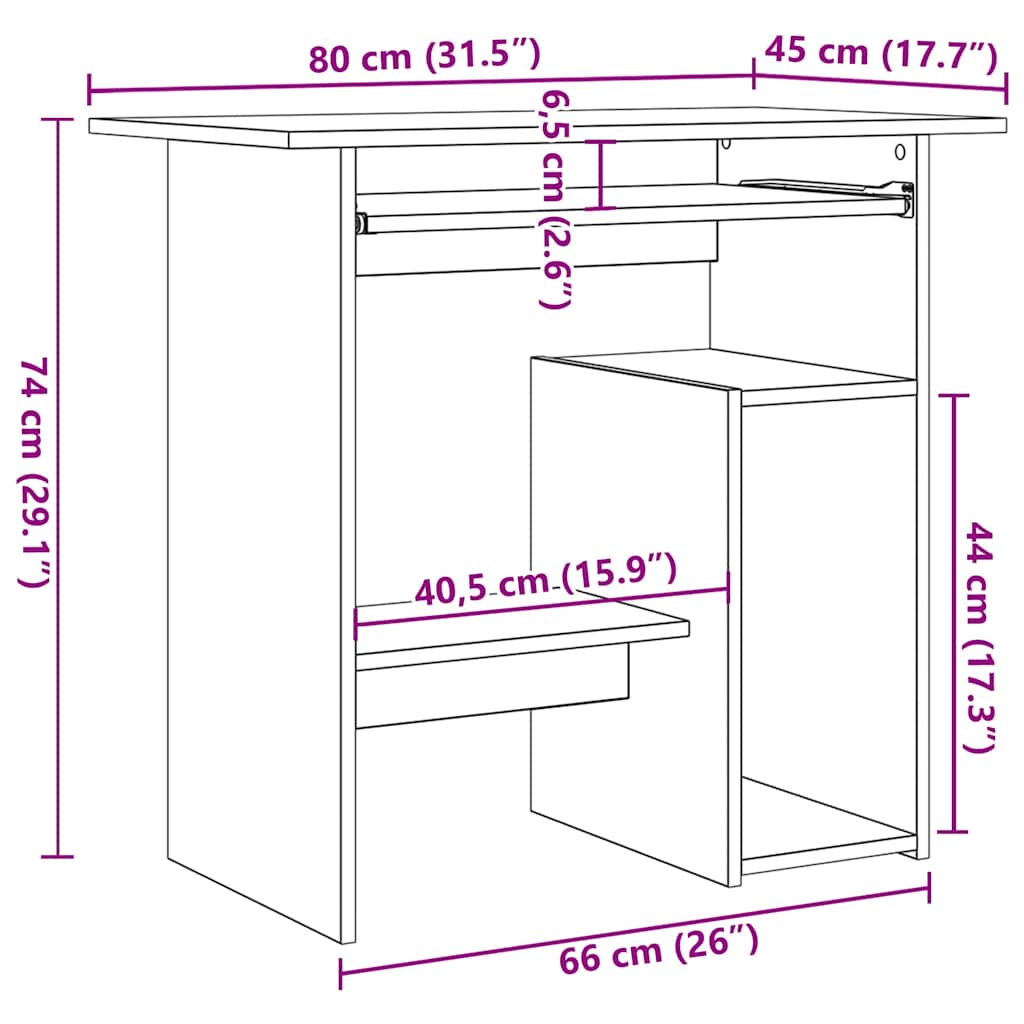Bureau blanc et chêne Sonoma 80x45x74 cm matériau bois