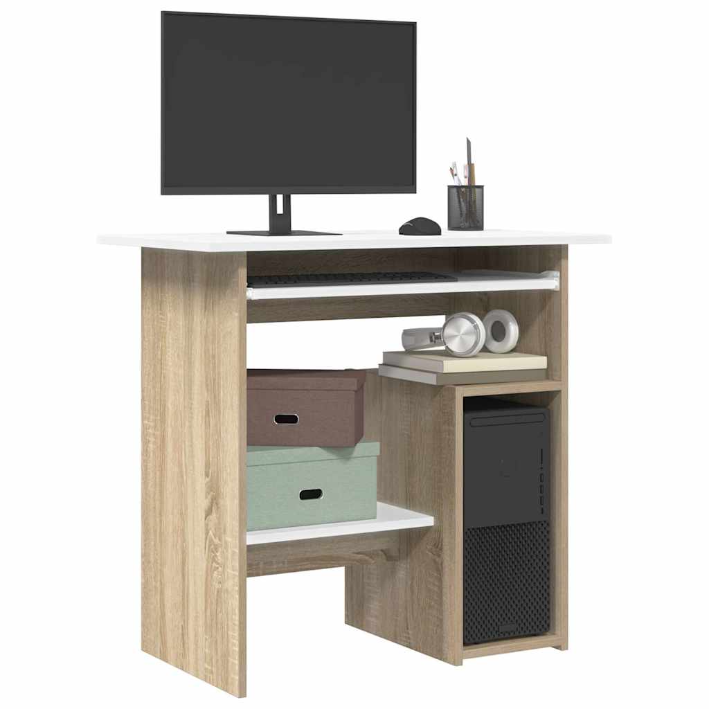 Bureau blanc et chêne Sonoma 80x45x74 cm matériau bois