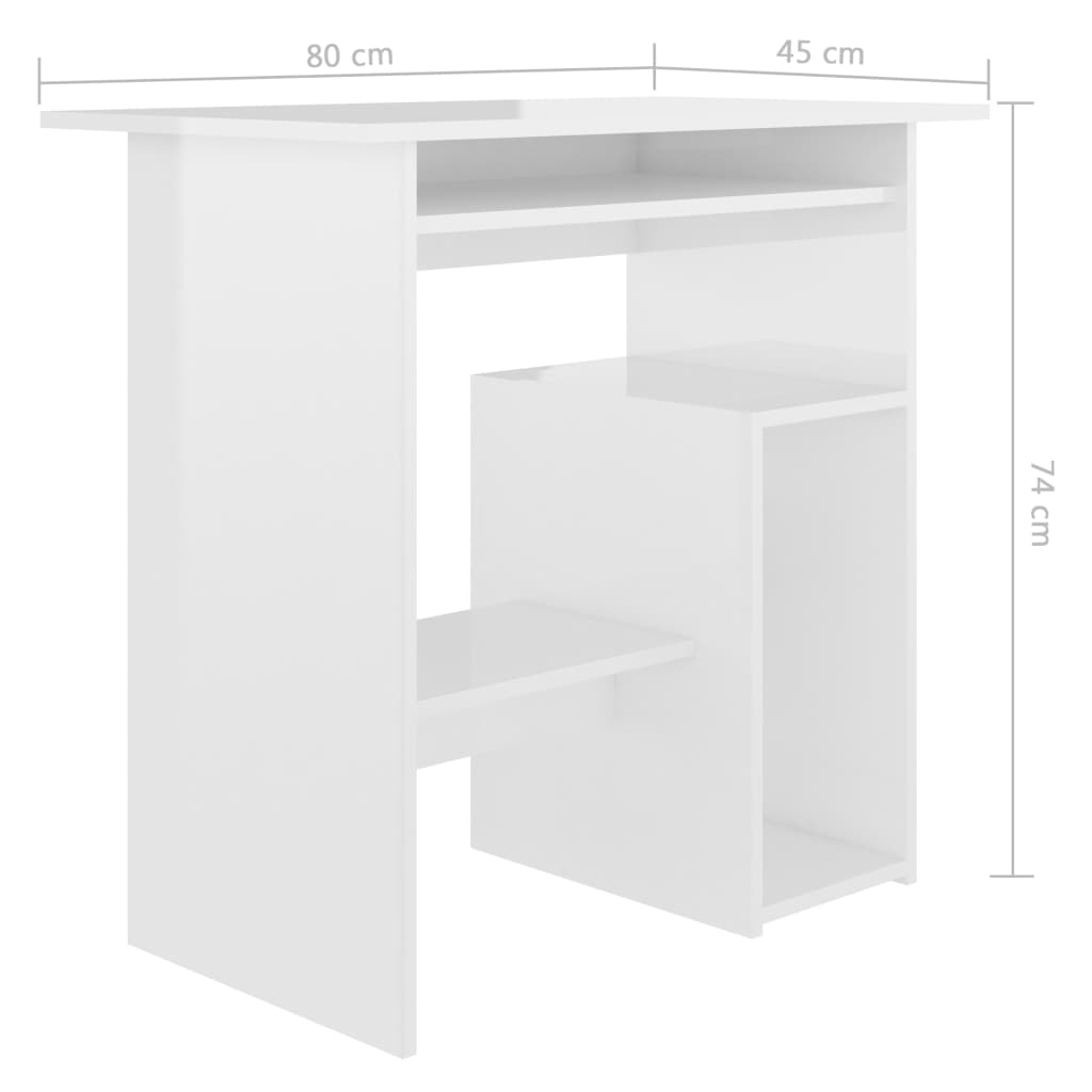 Bureau blanc brillant 80x45x74 cm en bois