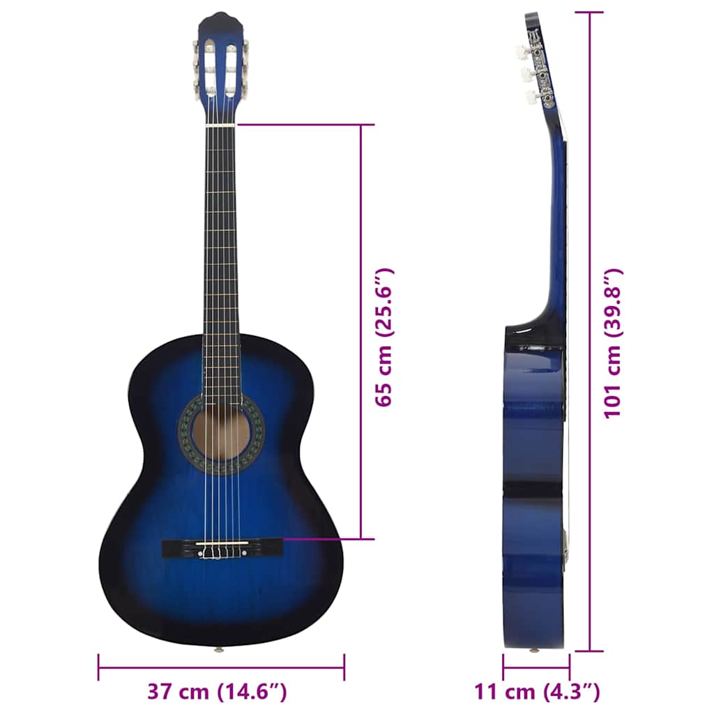 12-tlg. Klassikgitarren-Set für Anfänger Blau 4/4 39