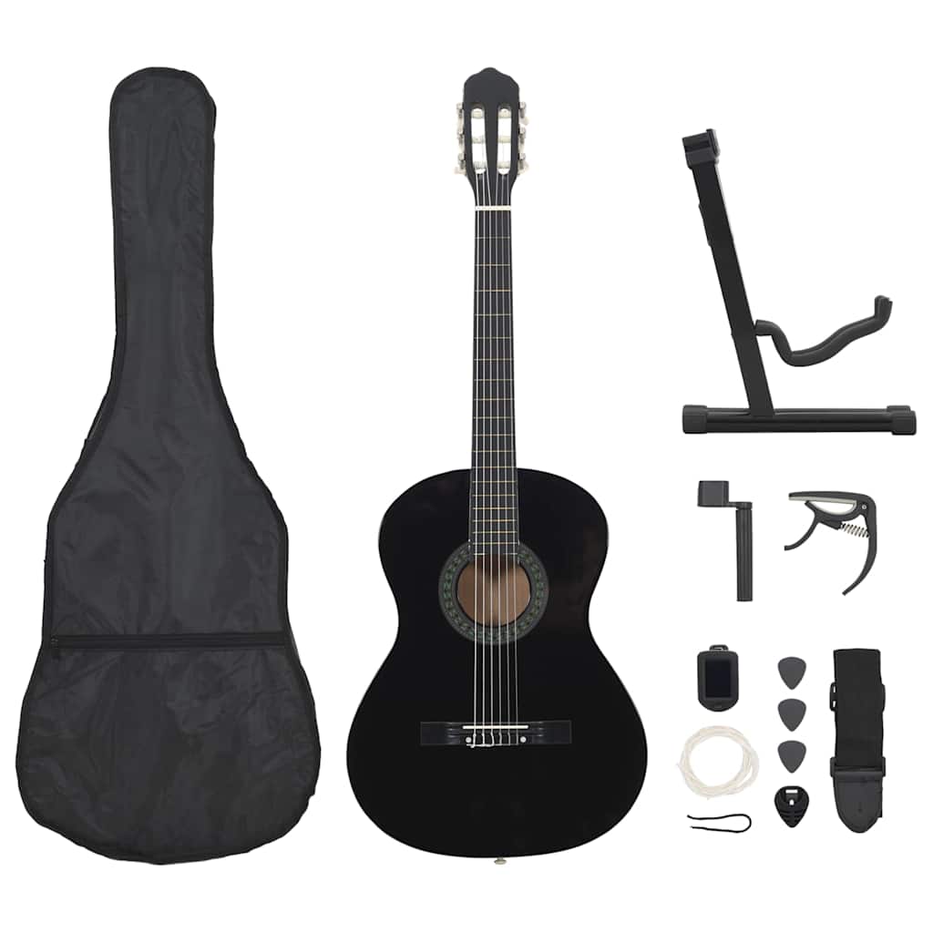 12-tlg. Klassikgitarren-Set für Anfänger Schwarz 4/4 39