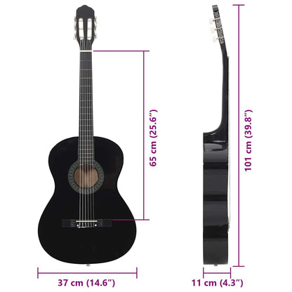 12-tlg. Klassikgitarren-Set für Anfänger Schwarz 4/4 39