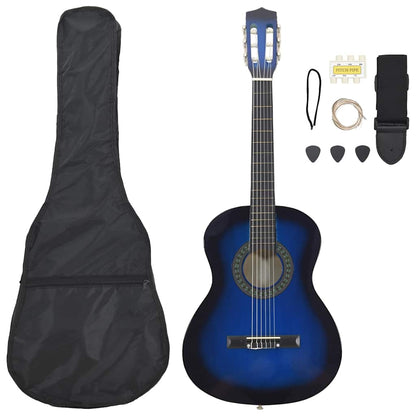 8-tlg. Klassikgitarren-Set für Anfänger Blau 3/4 36