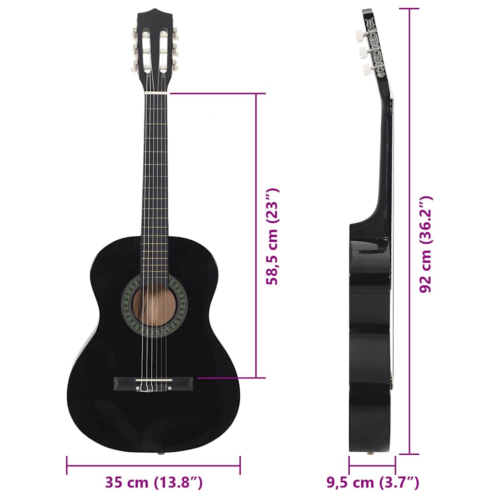 Klassikgitarre für Anfänger und Kinder Schwarz 3/4 36