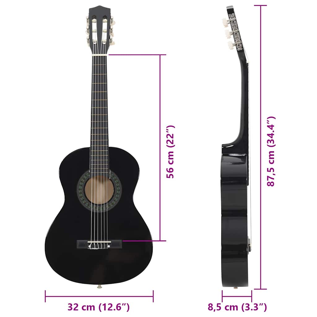 8-tlg. Klassikgitarren-Set für Anfänger Schwarz 1/2 34
