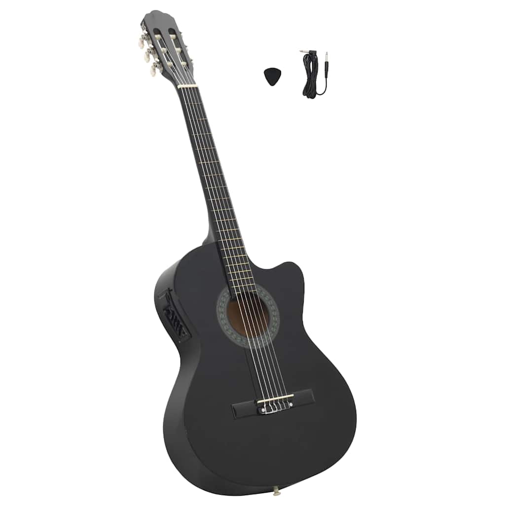 Westerngitarre Cutaway mit Equalizer und 6 Saiten Schwarz
