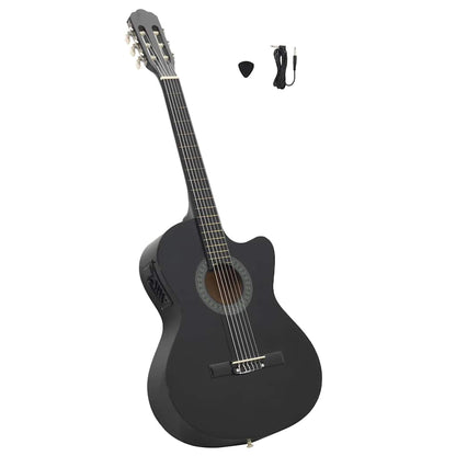 Westerngitarre Cutaway mit Equalizer und 6 Saiten Schwarz