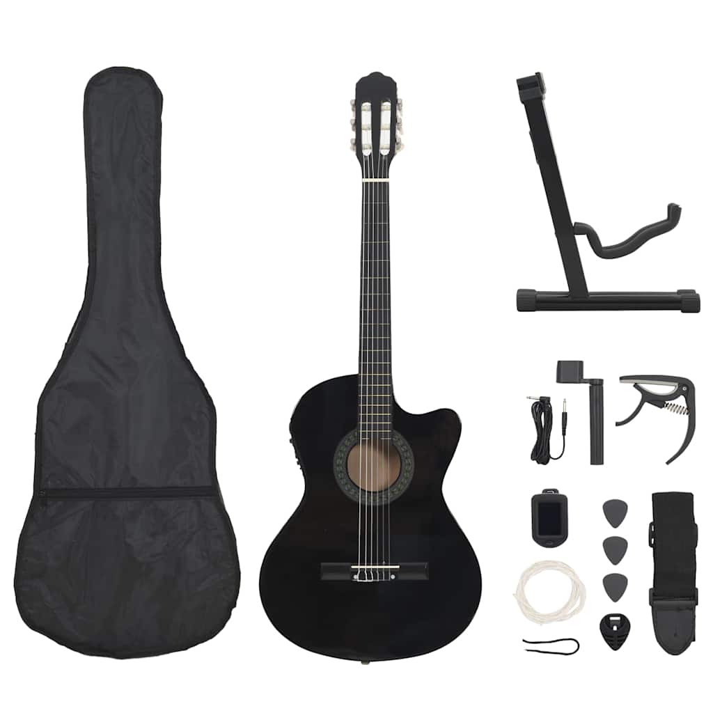 12-tlg. Western Gitarren-Set mit Equalizer und 6 Saiten Schwarz