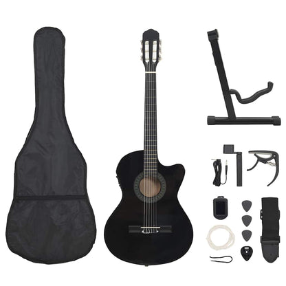 12-tlg. Western Gitarren-Set mit Equalizer und 6 Saiten Schwarz