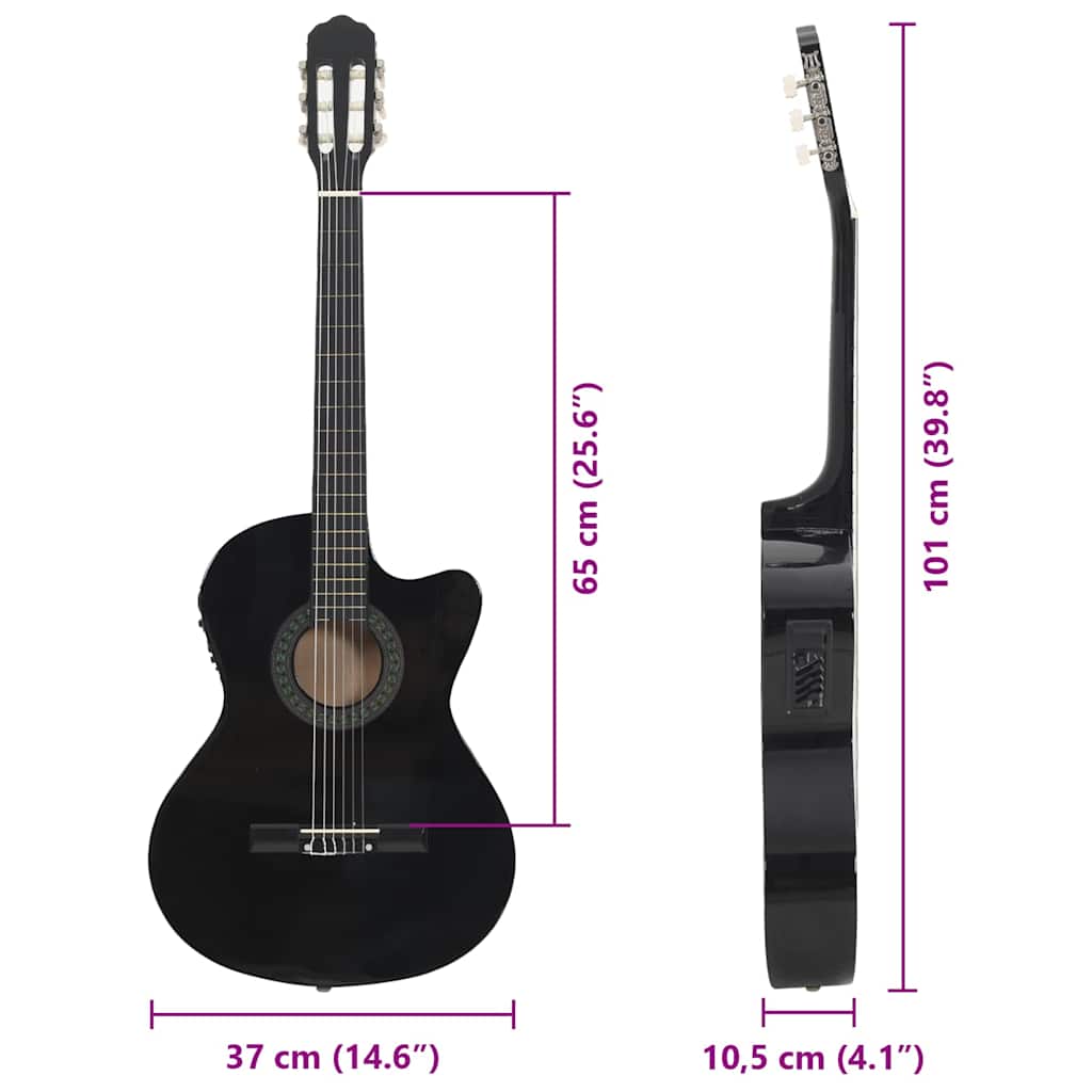 12-tlg. Western Gitarren-Set mit Equalizer und 6 Saiten Schwarz