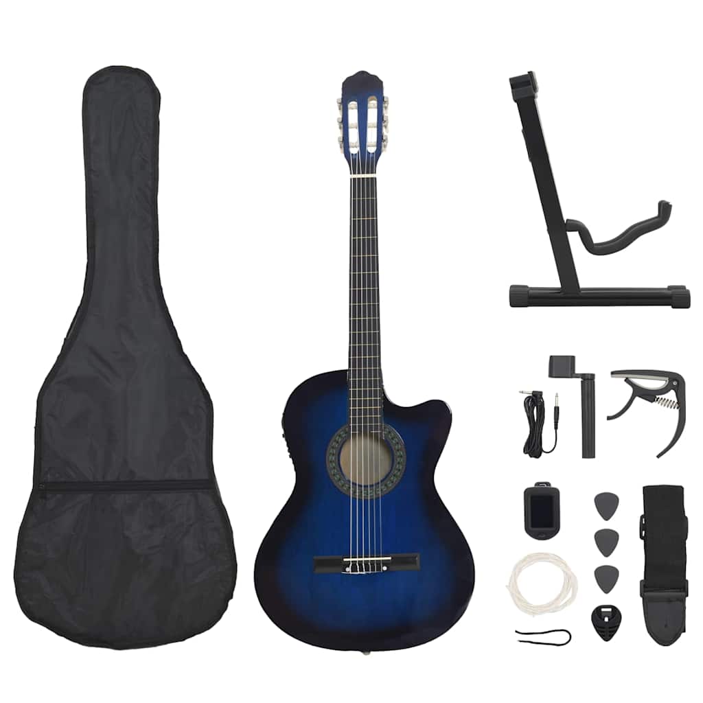 12-tlg. Western Gitarren-Set mit Equalizer und 6 Saiten Blau