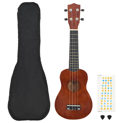 Sopran Ukulele Set für Kinder mit Tasche Dunkles Holz 23