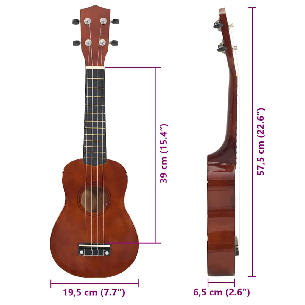 Sopran Ukulele Set für Kinder mit Tasche Dunkles Holz 23