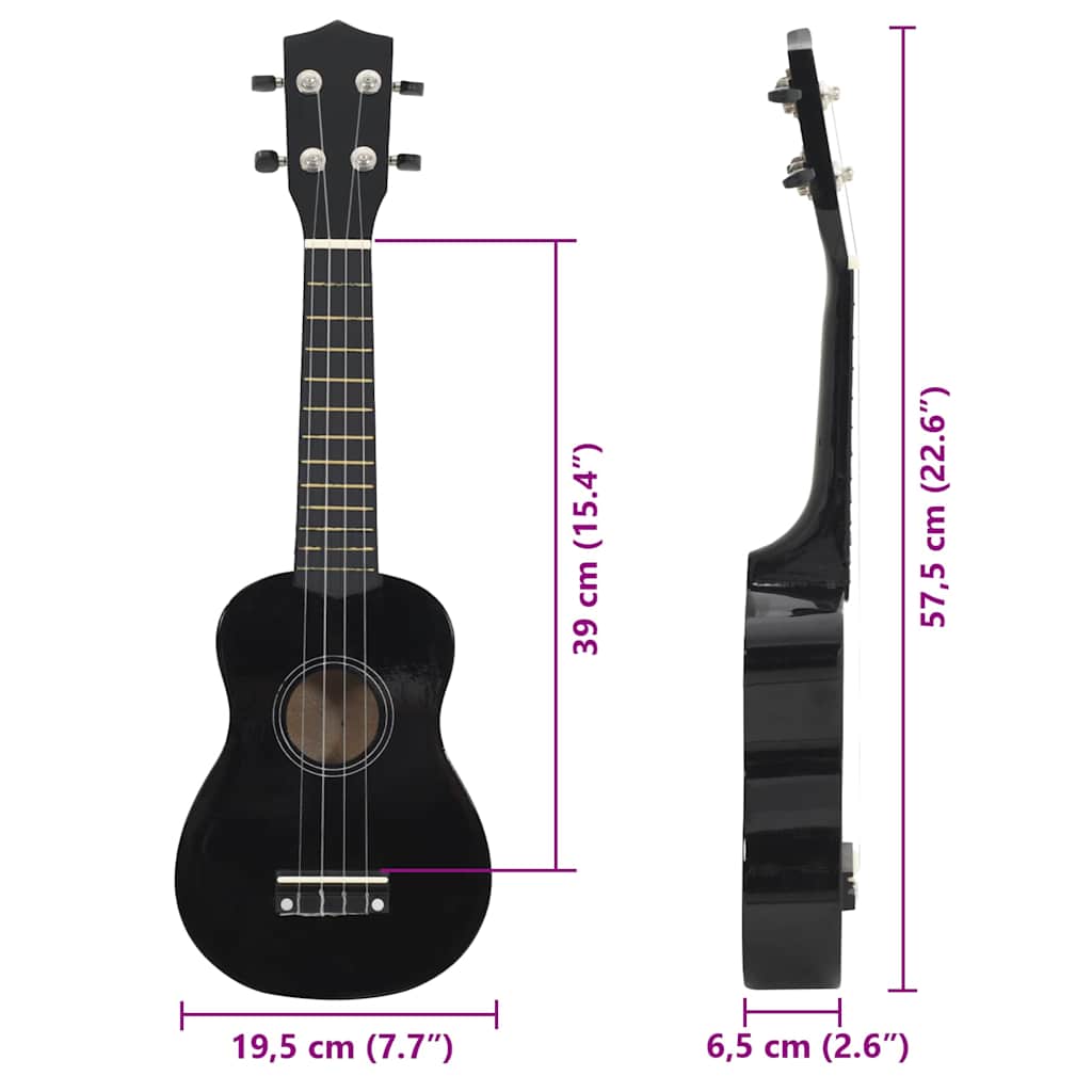 Sopran-Ukulele-Set mit Tasche für Kinder Schwarz 23