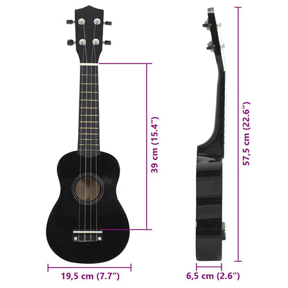 Sopran-Ukulele-Set mit Tasche für Kinder Schwarz 23