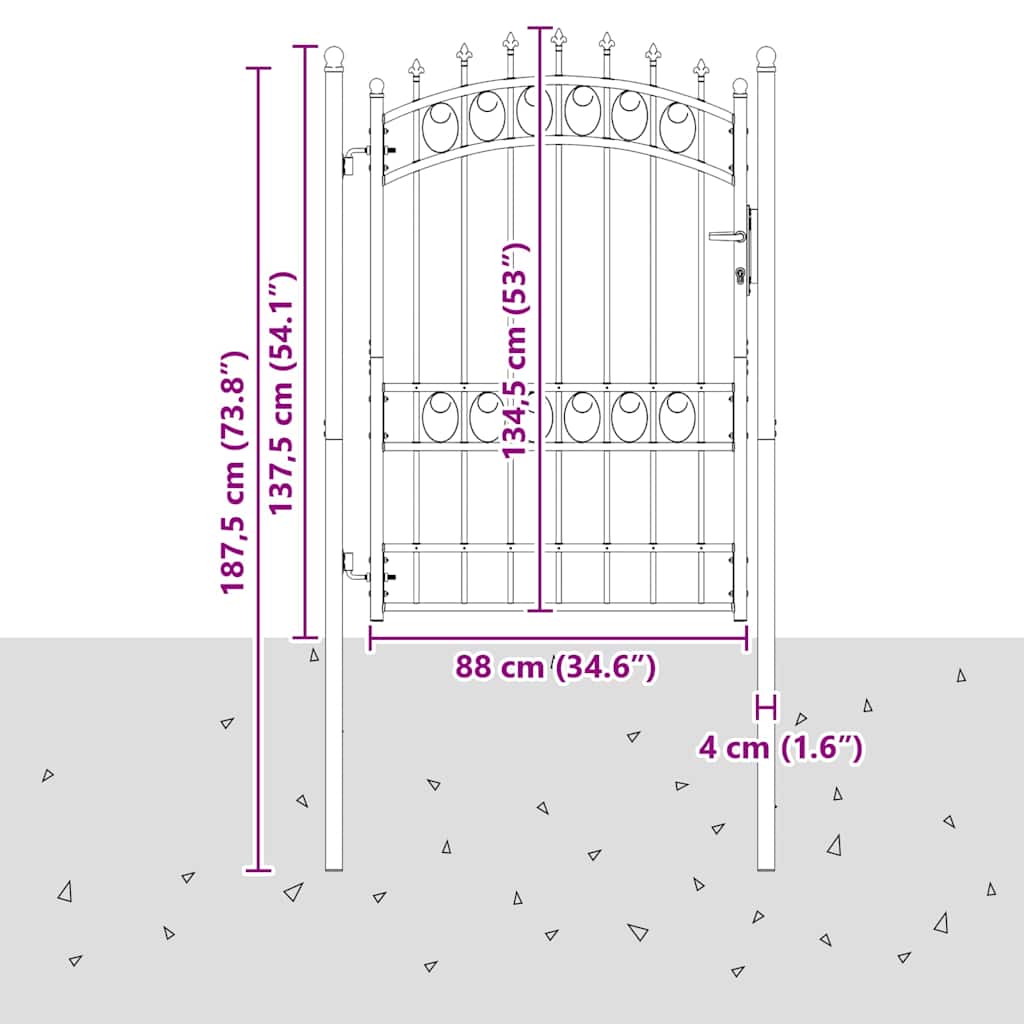 Zauntor EMMEN mit Spikes Stahl 103 x 134,5 cm Schwarz