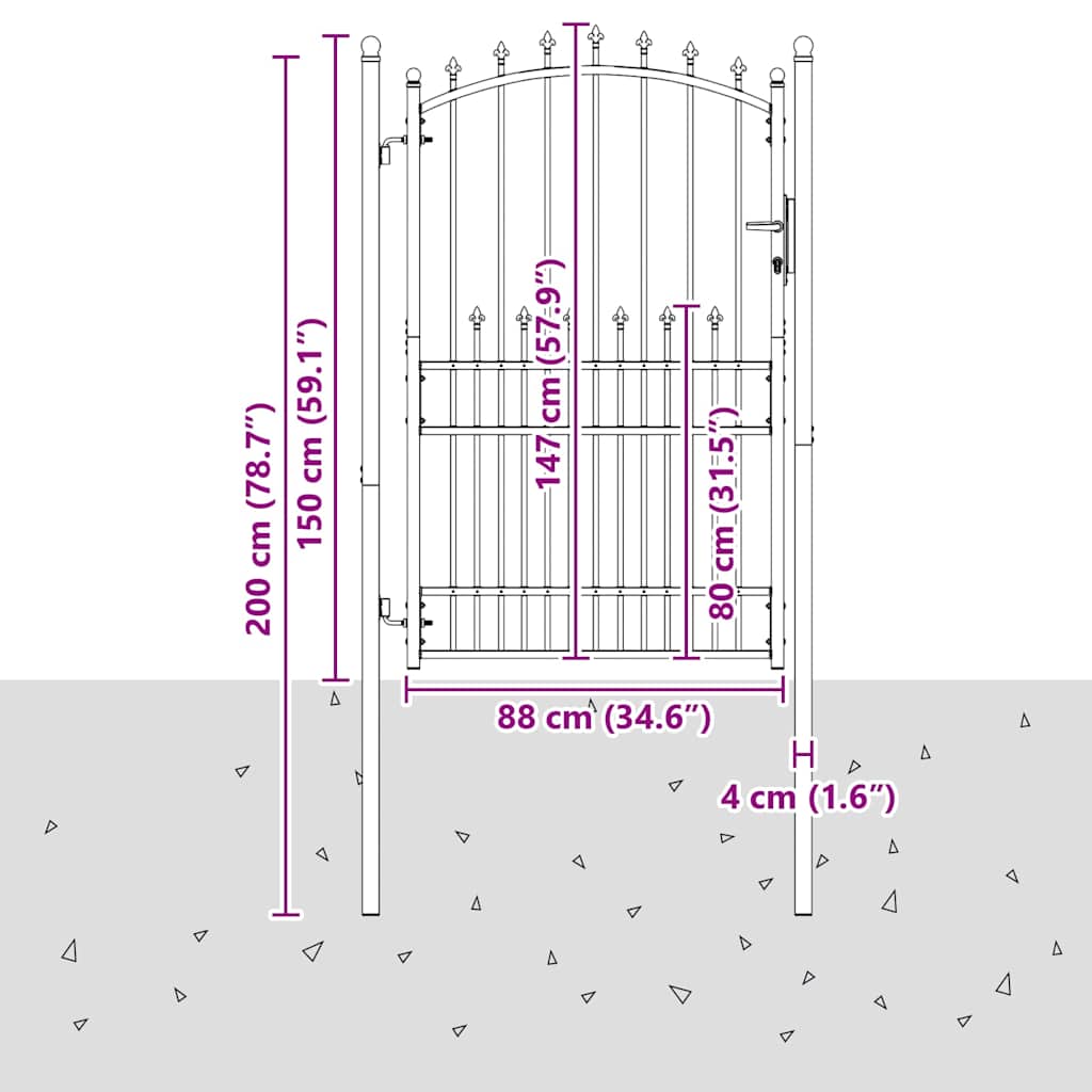 Zauntor EMMEN mit Spikes Stahl 104 x 147 cm Grün