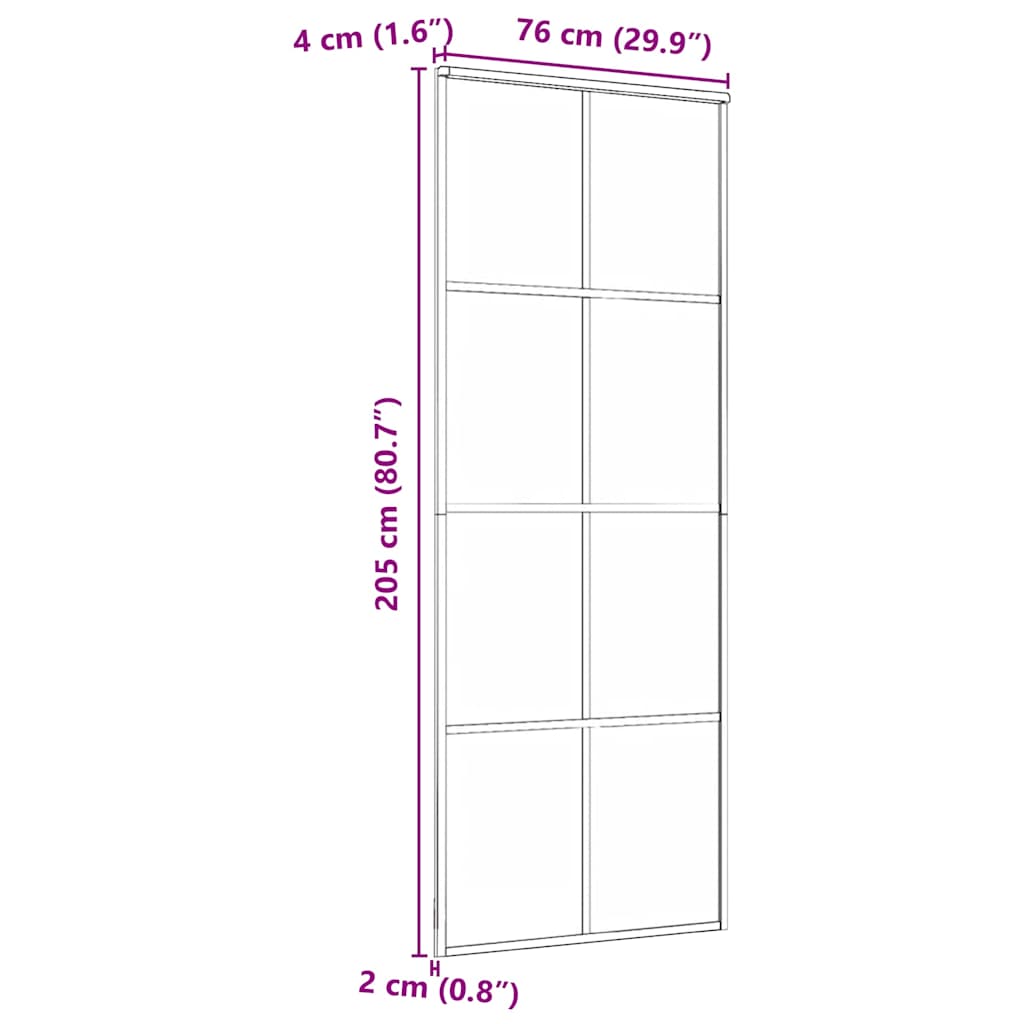 Schiebetür Aluminium und ESG Glas 76x205 cm Schwarz