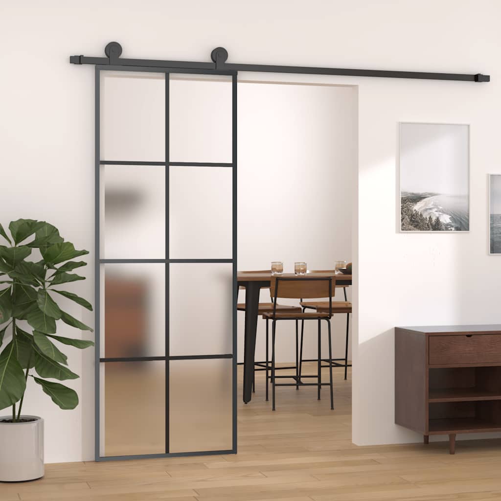 Schiebetür Aluminium und ESG Glas 76x205 cm Schwarz