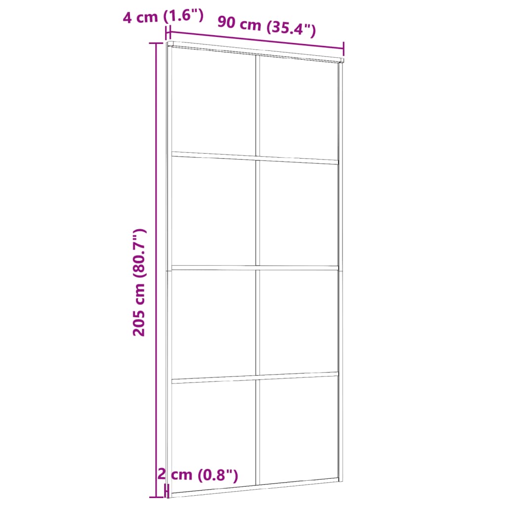 Schiebetür Aluminium und ESG Glas 90x205 cm Schwarz