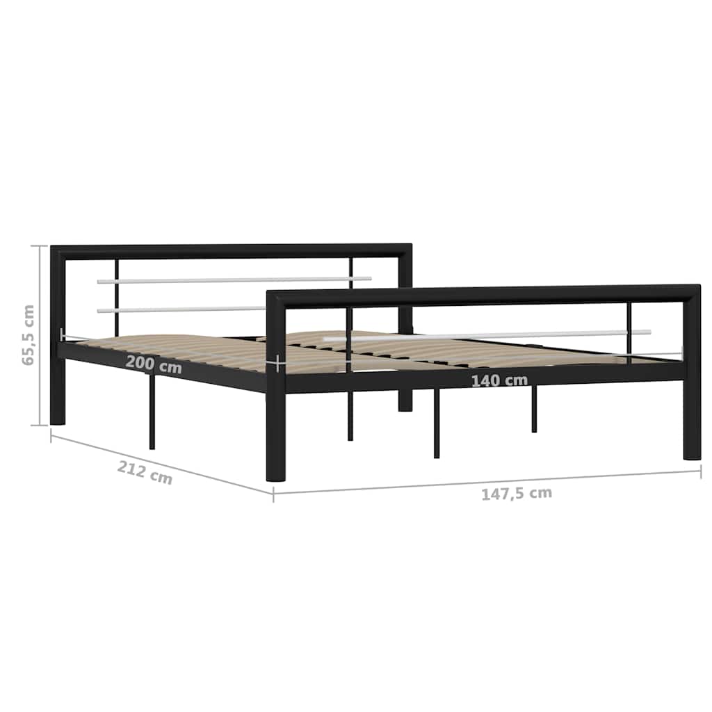 Bettgestell Schwarz und Weiß Metall 140×200 cm