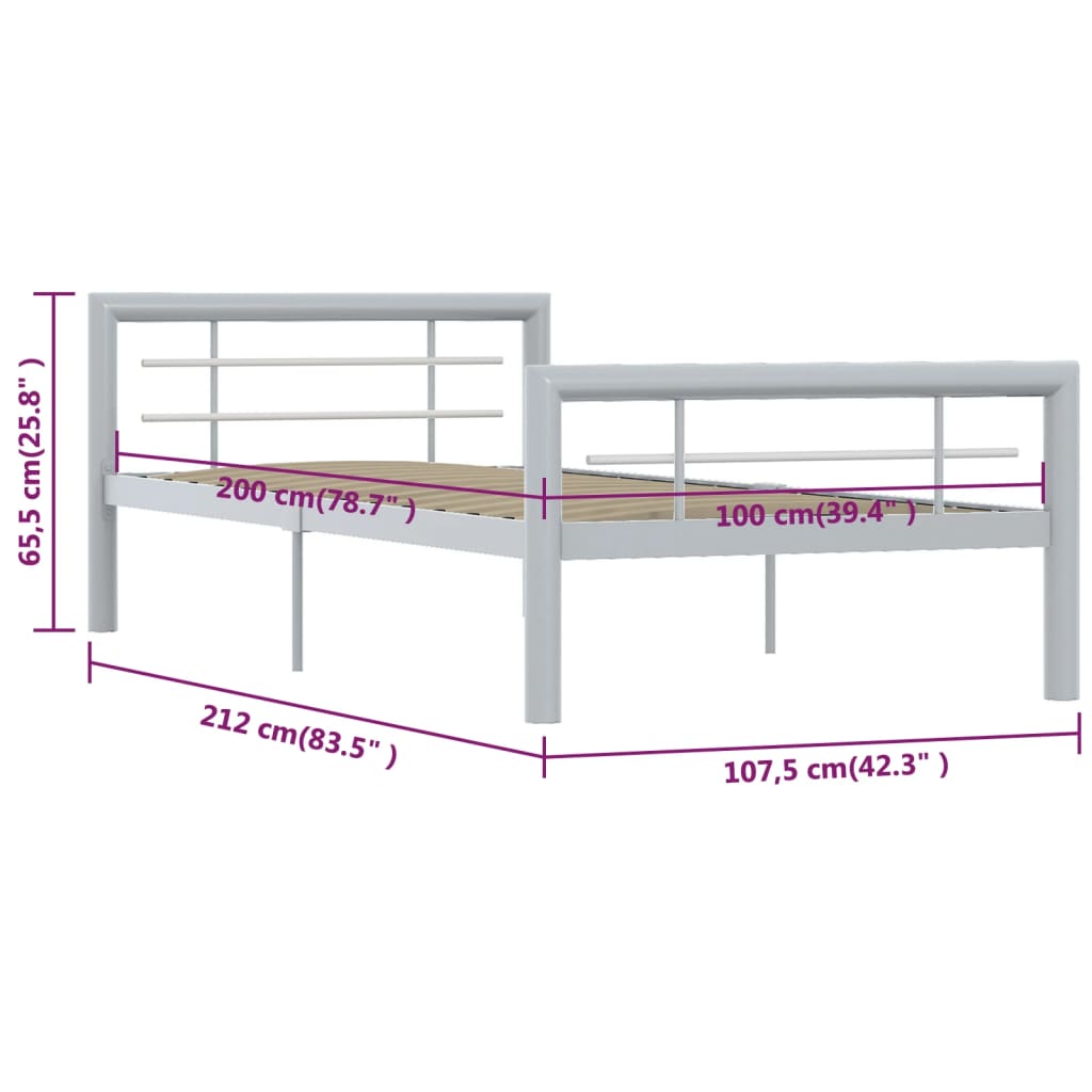 Bettgestell Grau und Weiß Metall 100 × 200 cm