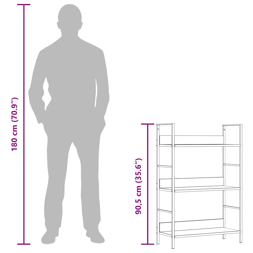 Bücherregal 3 Regalböden Schwarz 60×27,6×90,5 cm Holzwerkstoff