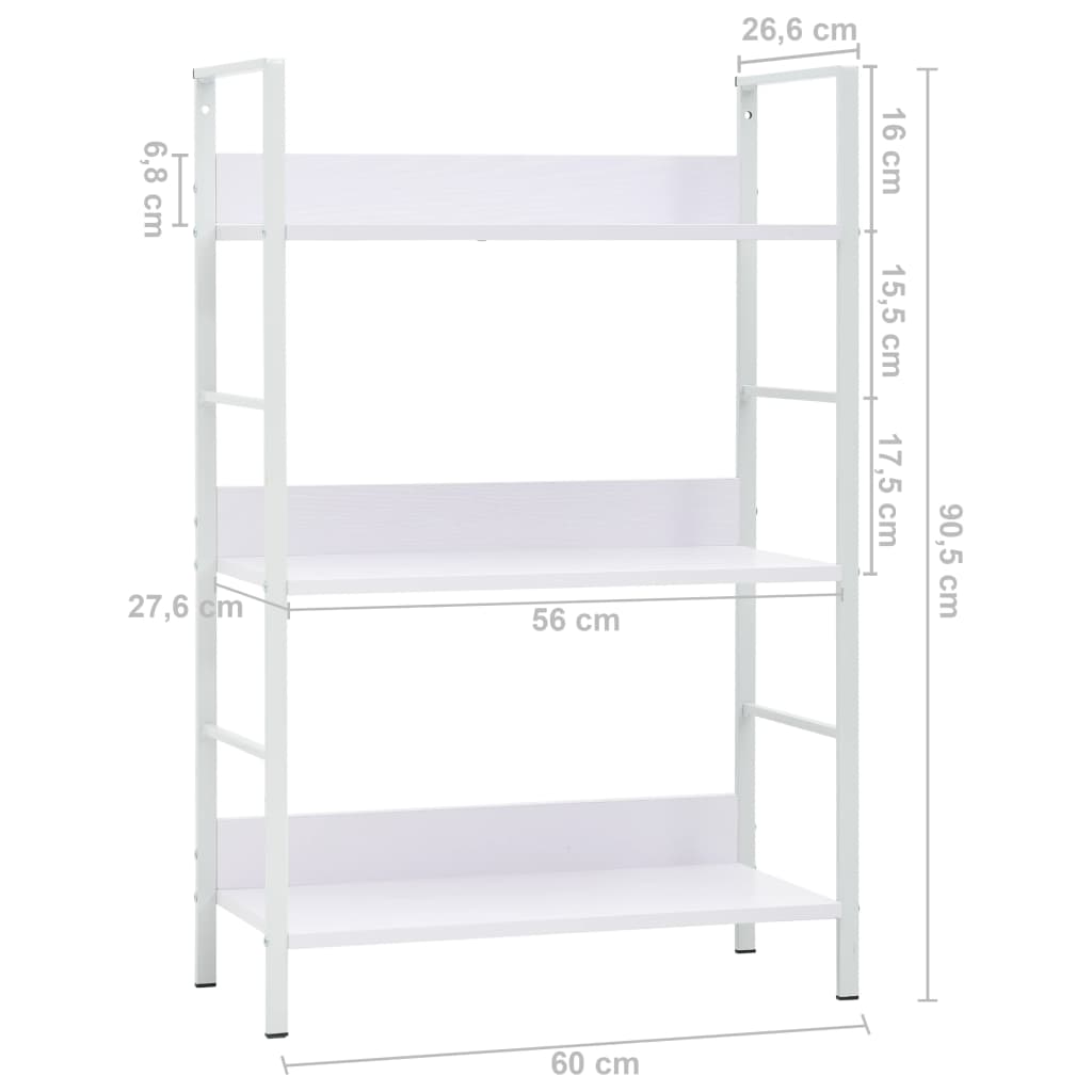 Bibliothèque 3 étagères blanche 60×27,6×90,5 cm en bois