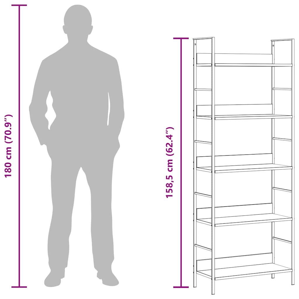 Bücherregal 5 Regalböden Weiß 60x27,6x158,5 cm Holzwerkstoff