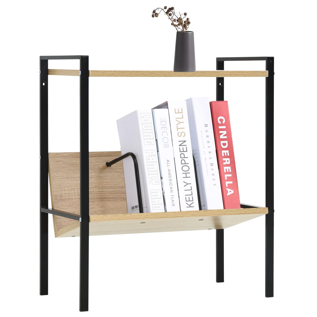 Bibliothèque 2 étagères en chêne noir 52x28x59cm matériau bois