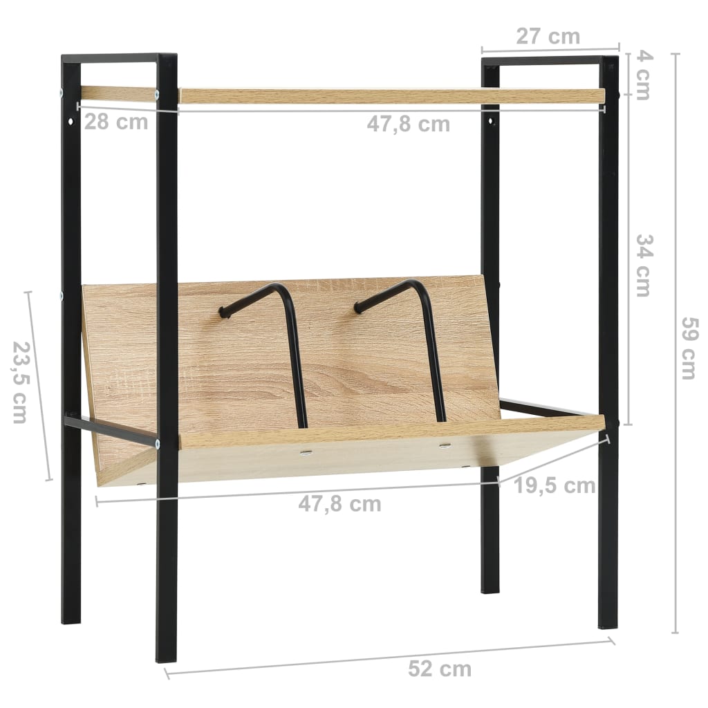 Bibliothèque 2 étagères en chêne noir 52x28x59cm matériau bois