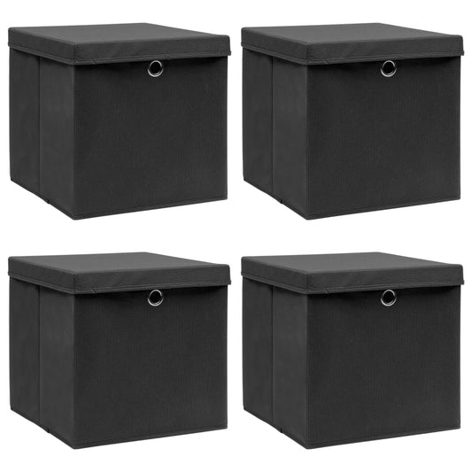 Aufbewahrungsboxen mit Deckeln 4 Stk. Schwarz 32x32x32 cm Stoff
