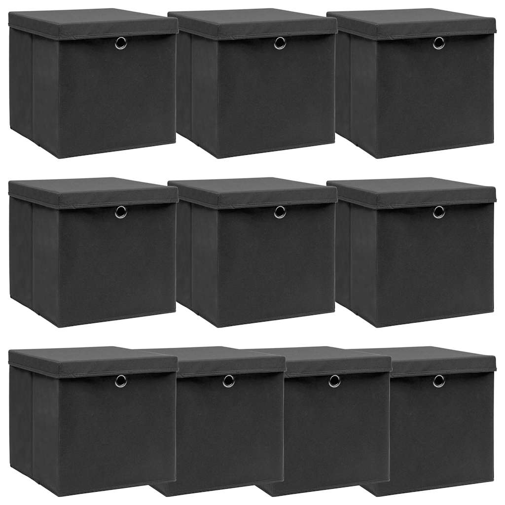 Aufbewahrungsboxen mit Deckeln 10 Stk. Schwarz 32x32x32cm Stoff