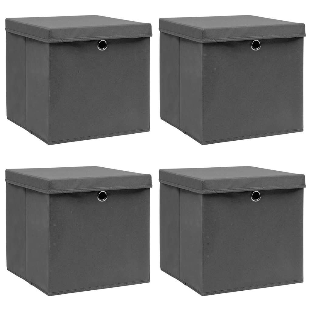 Aufbewahrungsboxen mit Deckeln 4 Stk. Grau 32x32x32 cm Stoff
