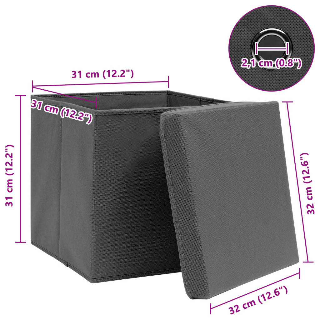 Aufbewahrungsboxen mit Deckeln 10 Stk. Grau 32x32x32 cm Stoff