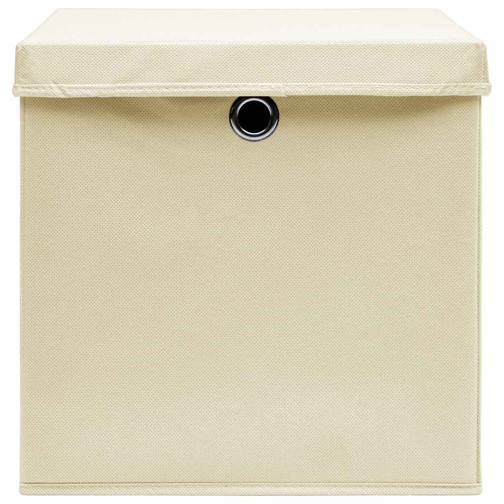 Aufbewahrungsboxen mit Deckel 10 Stk. Creme 32x32x32 cm Stoff
