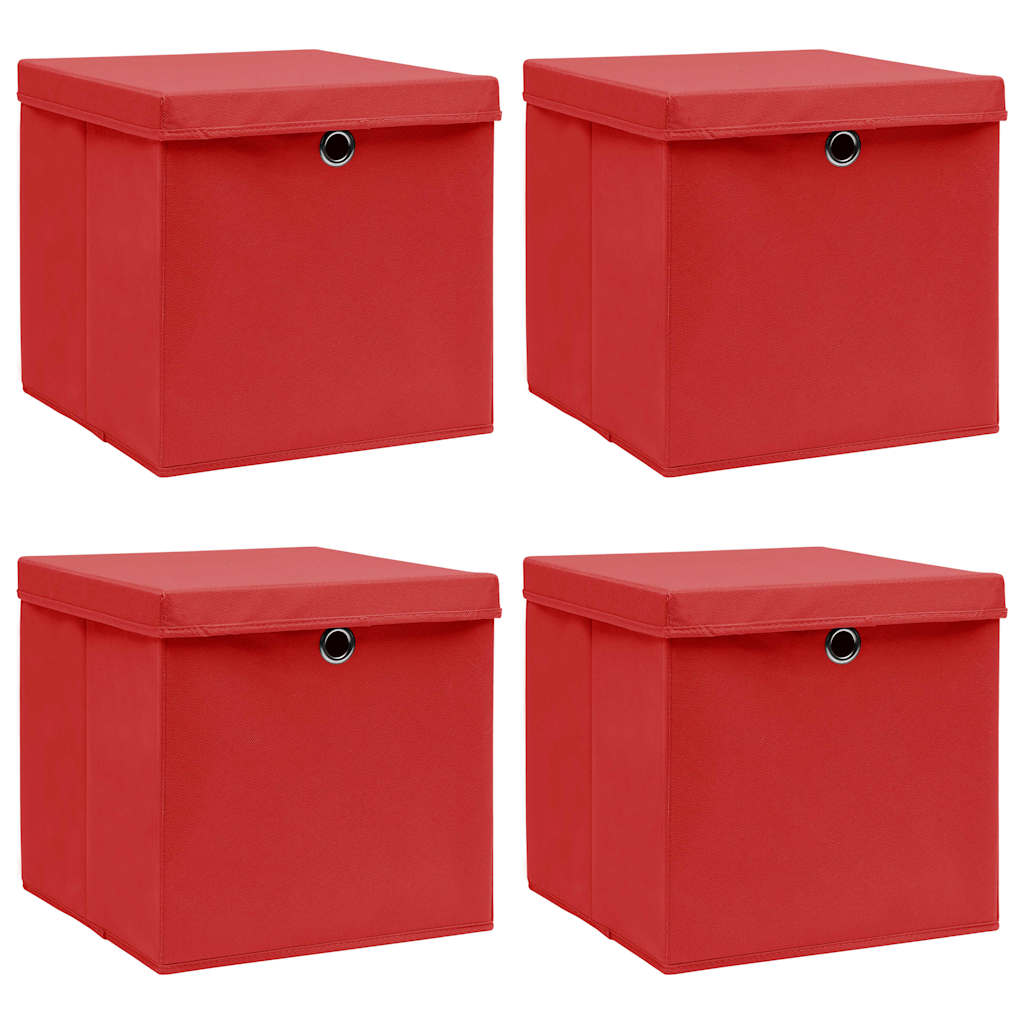 Aufbewahrungsboxen mit Deckeln 4 Stk. Rot 32x32x32 cm Stoff
