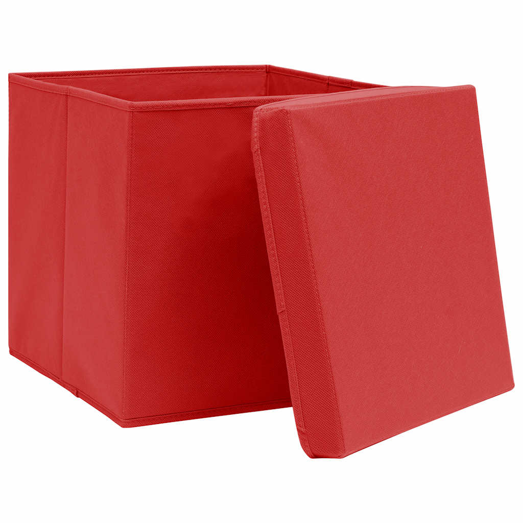 Aufbewahrungsboxen mit Deckeln 4 Stk. Rot 32x32x32 cm Stoff