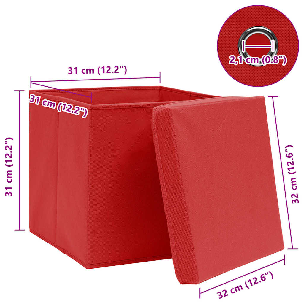 Aufbewahrungsboxen mit Deckeln 4 Stk. Rot 32x32x32 cm Stoff
