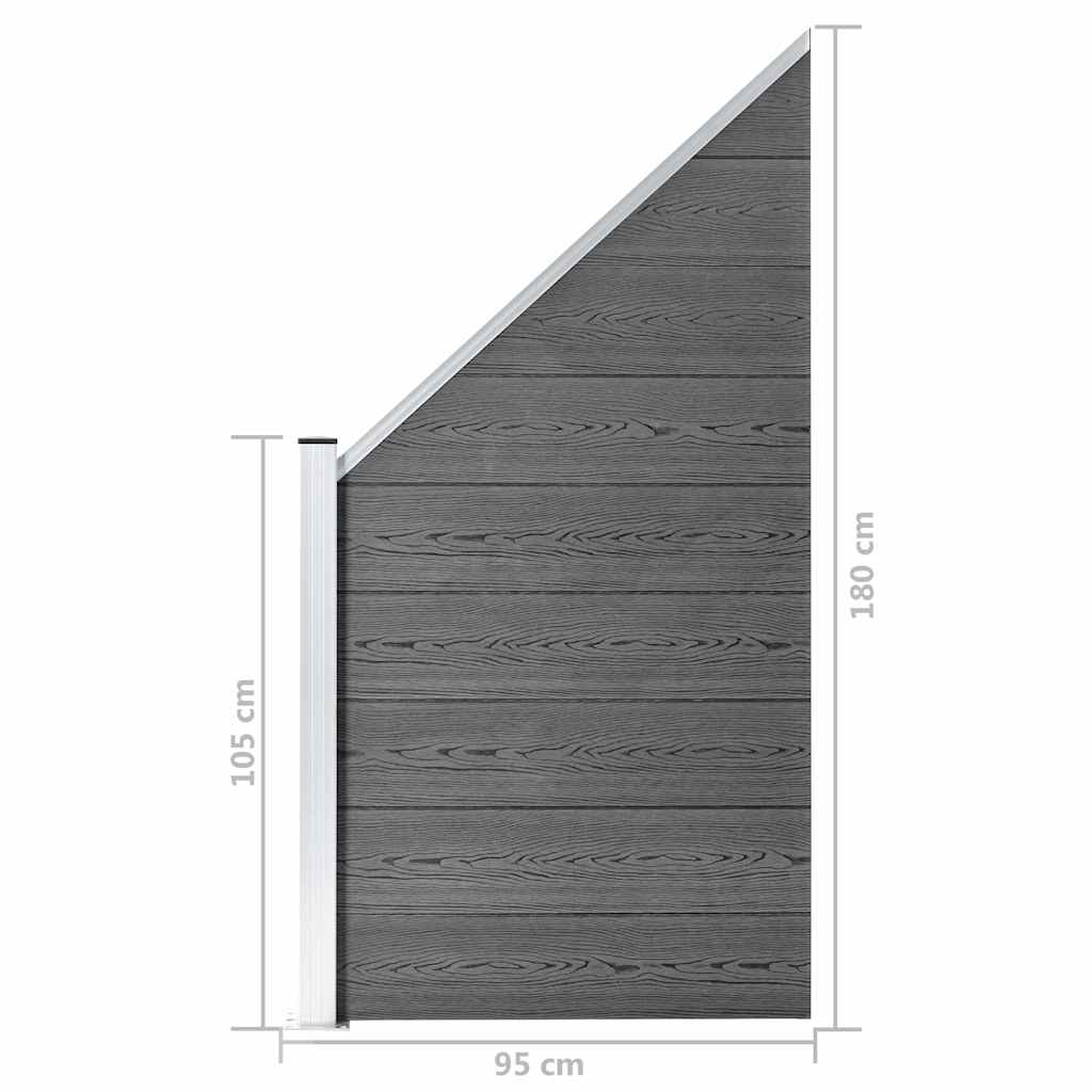 WPC Zaun-Set 4 Quadrate + 1 Schräge 792x186 cm Grau
