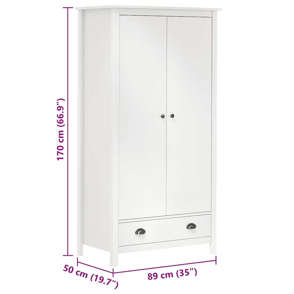 Kleiderschrank mit 2 Türen Hill Weiß 89x50x170 cm Kiefernholz