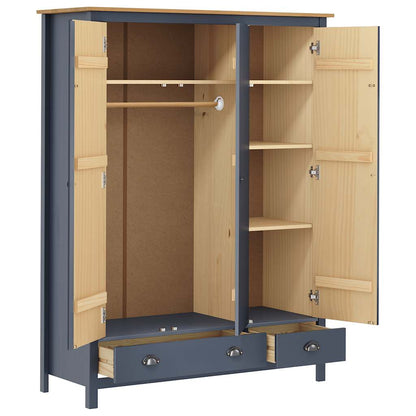 Kleiderschrank mit 3 Türen Hill Grau 127x50x170 cm Kiefernholz