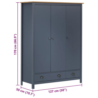 Kleiderschrank mit 3 Türen Hill Grau 127x50x170 cm Kiefernholz