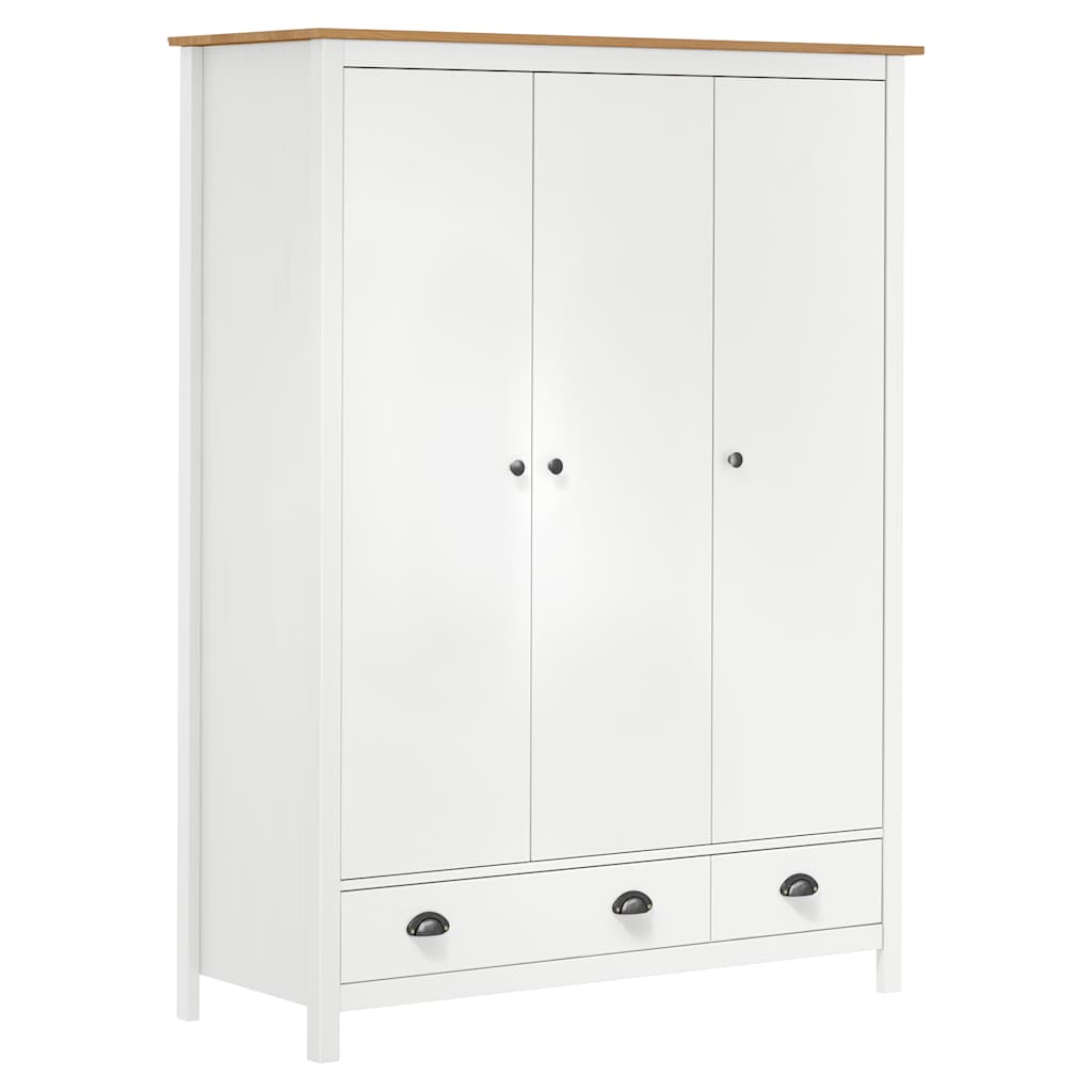 Kleiderschrank mit 3 Türen Hill Weiß 127x50x170 cm Kiefernholz