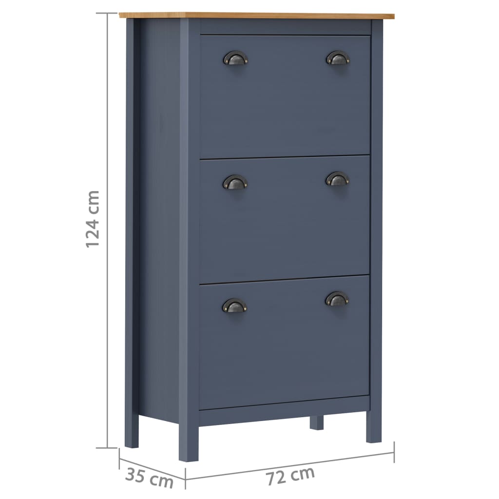 Shoe cabinet Hill Grey 72x35x124 cm solid pine wood