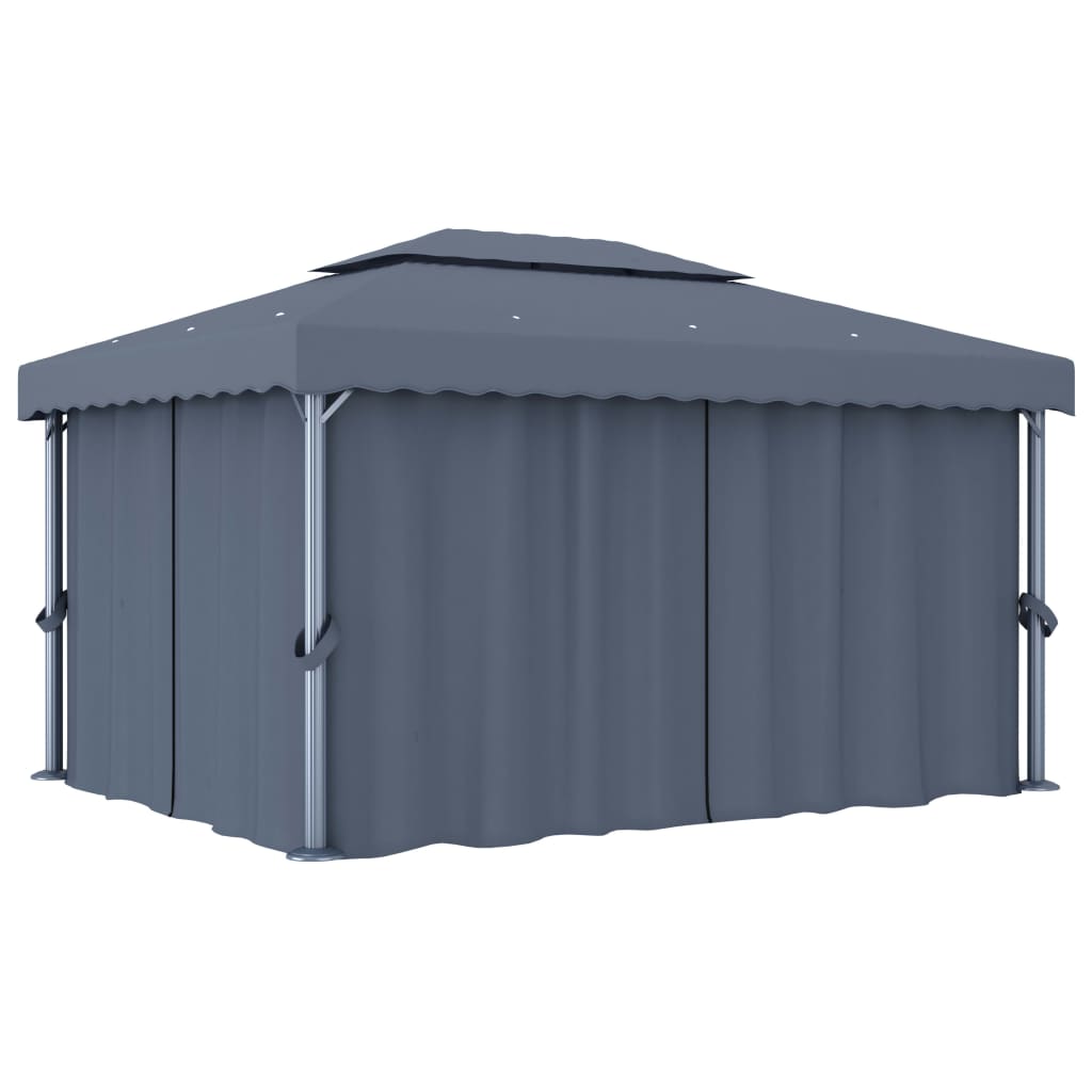 Pavillon mit Vorhang 4x3 m Anthrazit Aluminium