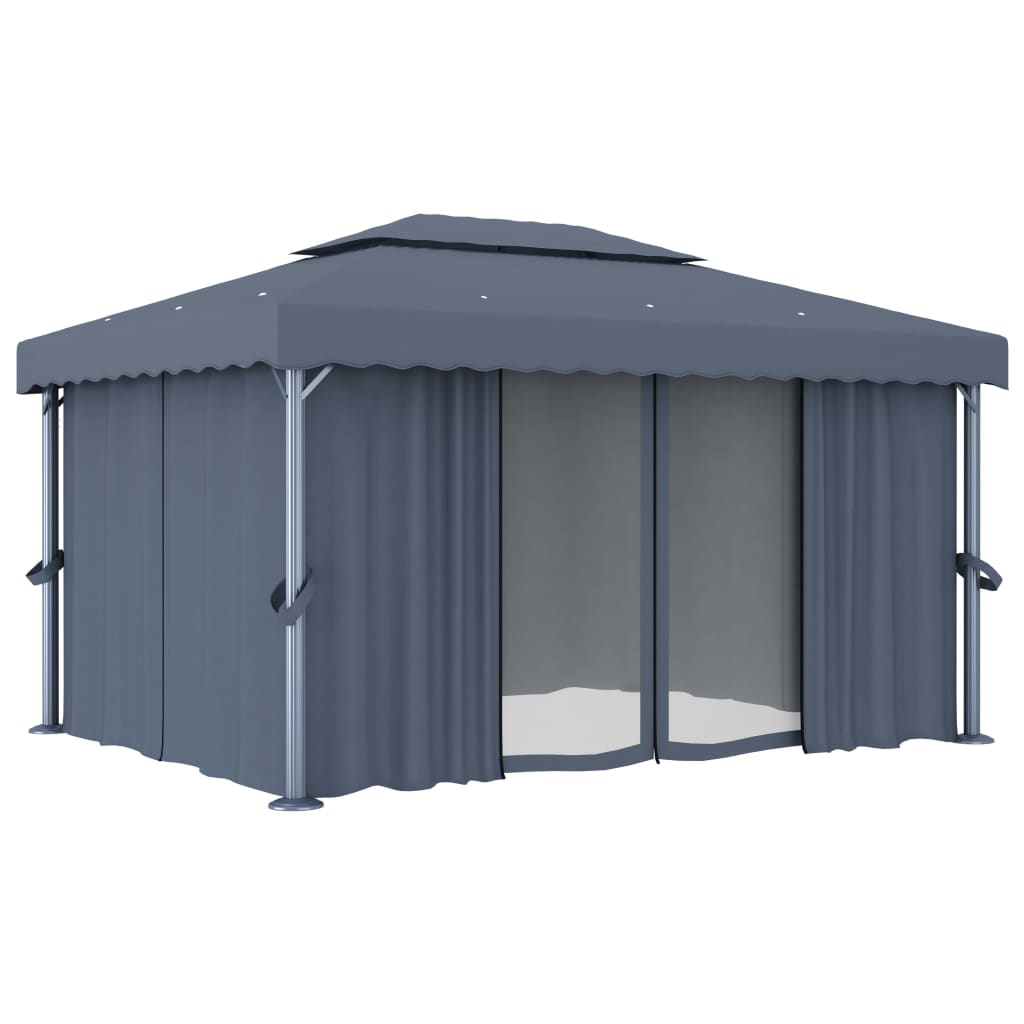 Pavillon mit Vorhang 4x3 m Anthrazit Aluminium