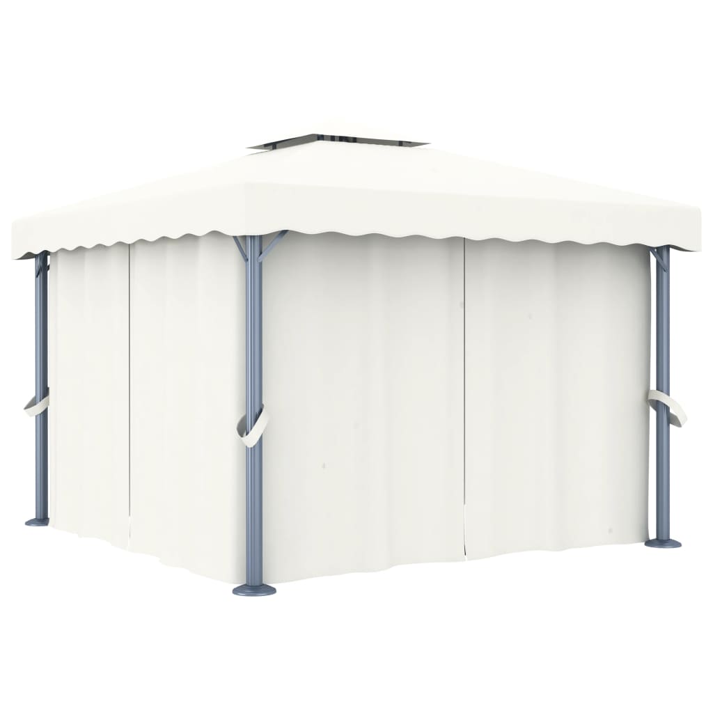 Pavillon mit Vorhang 3x3 m Cremeweiß Aluminium