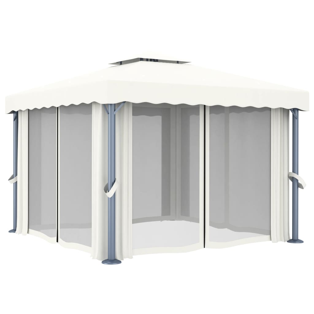 Pavillon mit Vorhang 3x3 m Cremeweiß Aluminium